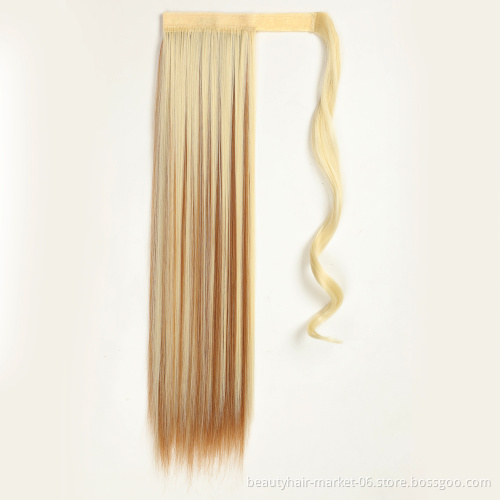 Cheap High Quality 24 Inch Long Straight Heat Resistant Synthetic Clip in Wrap Around Ponytail Hair Extensions